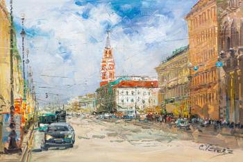 On a summer day on Nevsky Prospekt. View of the Duma Tower (Tv Tower). Vevers Christina