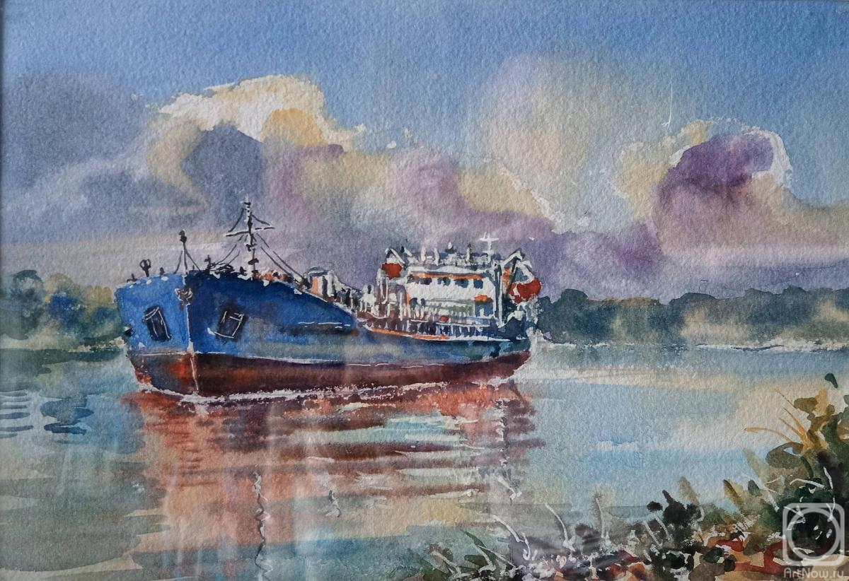 Lazarev Dmitry. Tanker on Don River. Watercolor