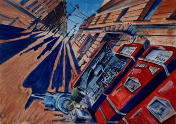 Shadows in the rays of the sun in the city (An Urban Theme). Bolshih Ekaterina