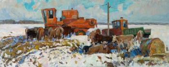 Romantic landscape with cows. Zhukova Juliya