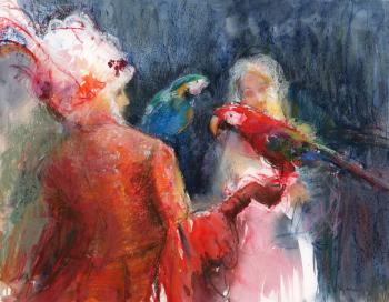 Circus Backstage. Parrots