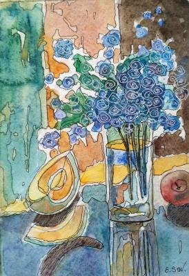 Blue roses (Watercolor Still Life). Savelyeva Elena