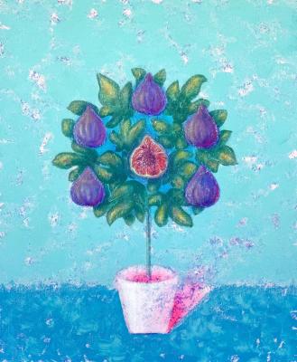 Fig tree on turquoise background. Belchenko Tatyana