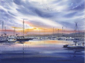 Evening harbor in Valencia. Gorbacheva Evgeniya
