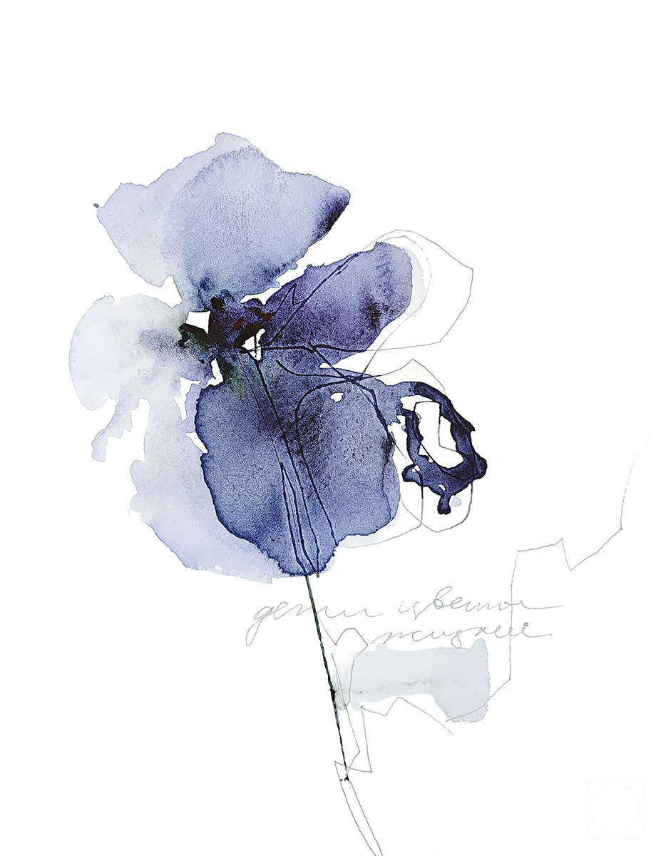 Solovyanova Tatyana. Abstract Floral Minimalism Contemporary Botanical Art Watercolor Sgraffito