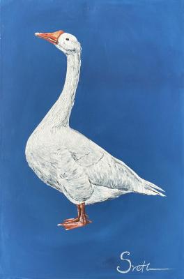 White goose on blue. Evseeva Svetlana