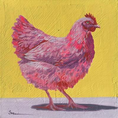 Pink chicken on a pink. Evseeva Svetlana
