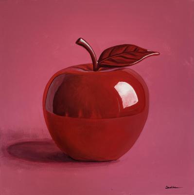 Red apple on pink