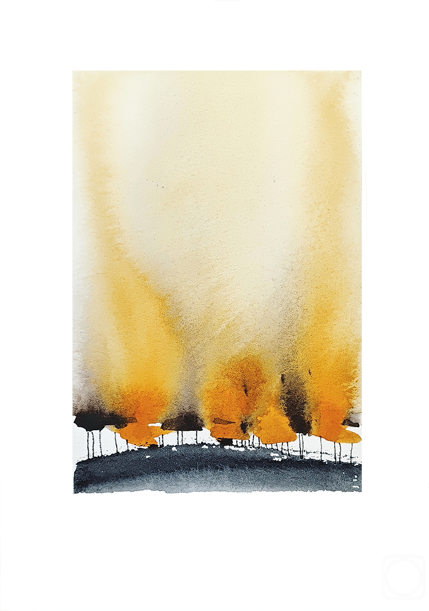 Solovyanova Tatyana. Orange Forest Minimalist Landskape Watercolor Painting