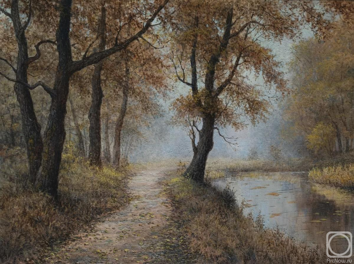 Rusakov Aleksey. Autumn landscape with fog, a path and a river