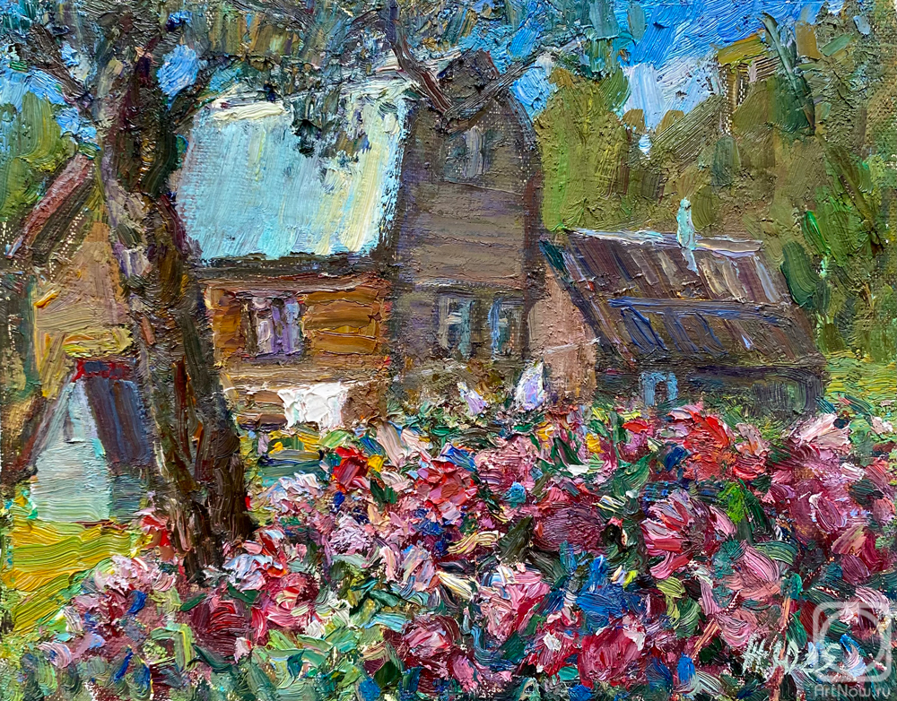 Zhukova Juliya. Garden with dahlias