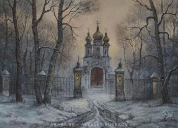 Winter landscape with a church