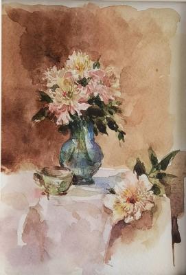 Still Life with white peonies
