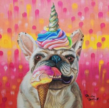 Happy Birthday! Portrait of a pug (Pet Art). Kirillova Juliette