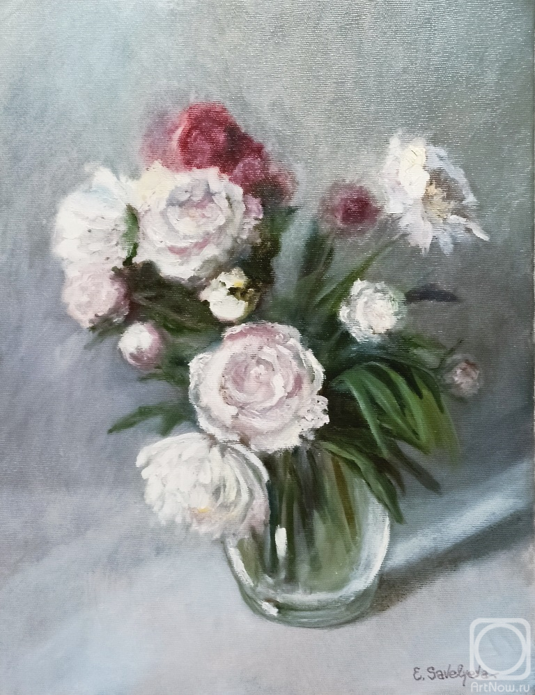 Savelyeva Elena. Peonies on gray