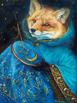 Mystical Blue Gold Celestial Fox - Starry Night (Handicraft). Movchan Evgeniya