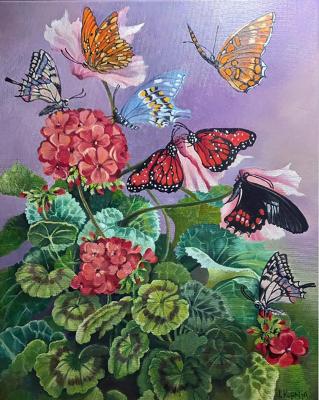 Butterflies and Geraniums. Kupriyanova Irina