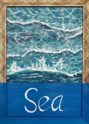 Abstract Art. Sea. Blue, gold. Dudchak Vladlena