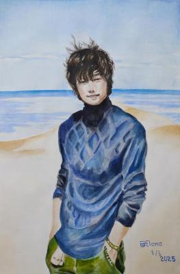 Youth by the Sea: A Figurative Watercolor Portrait. Povolokina Elena