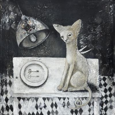 Winged Cat Acrylic Painting. Usenko Elena