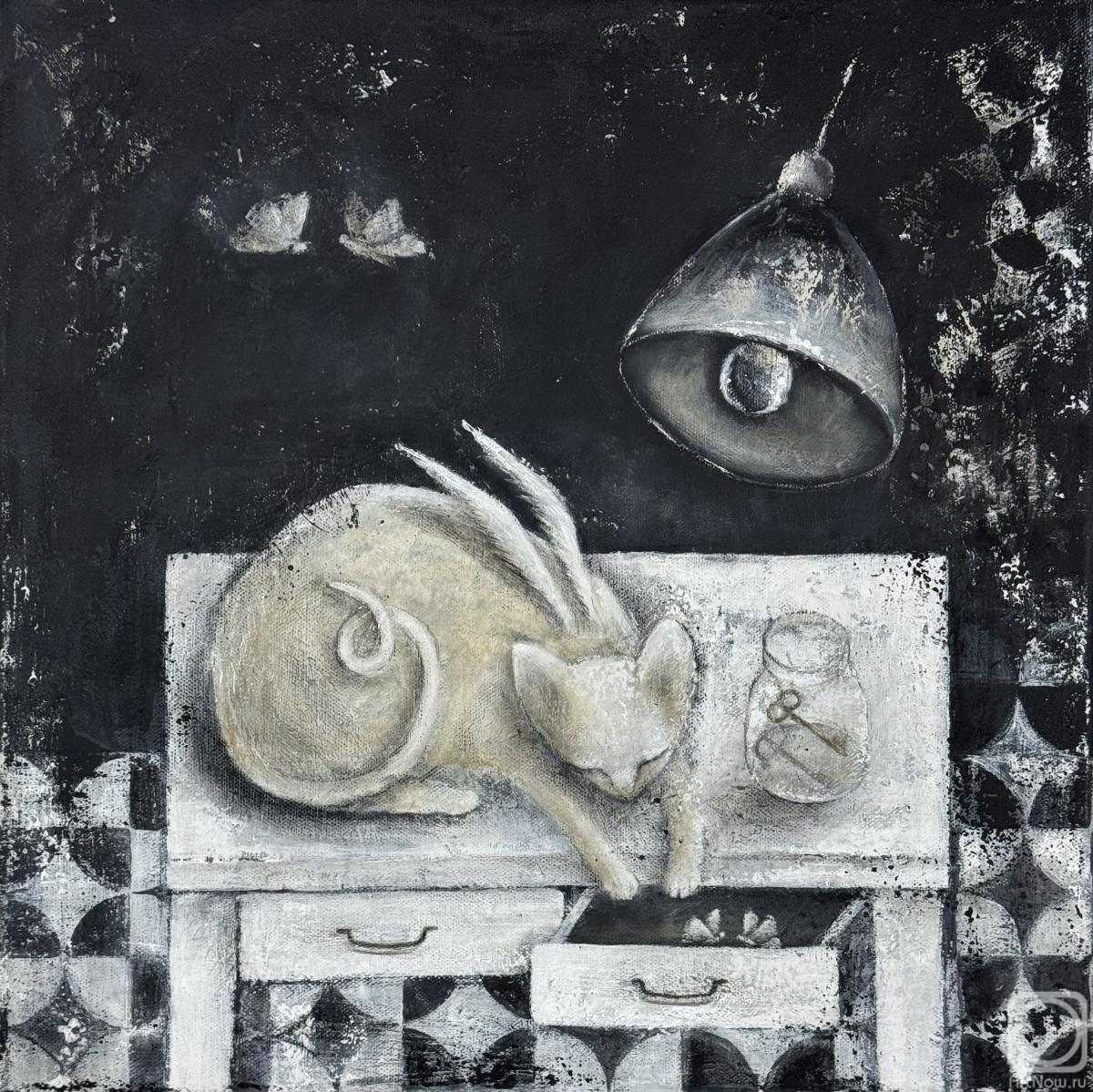 Usenko Elena. Winged Cat and Butterflies � Original Acrylic Painting on Canvas