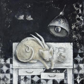 Winged Cat and Butterflies � Original Acrylic Painting on Canvas. Usenko Elena