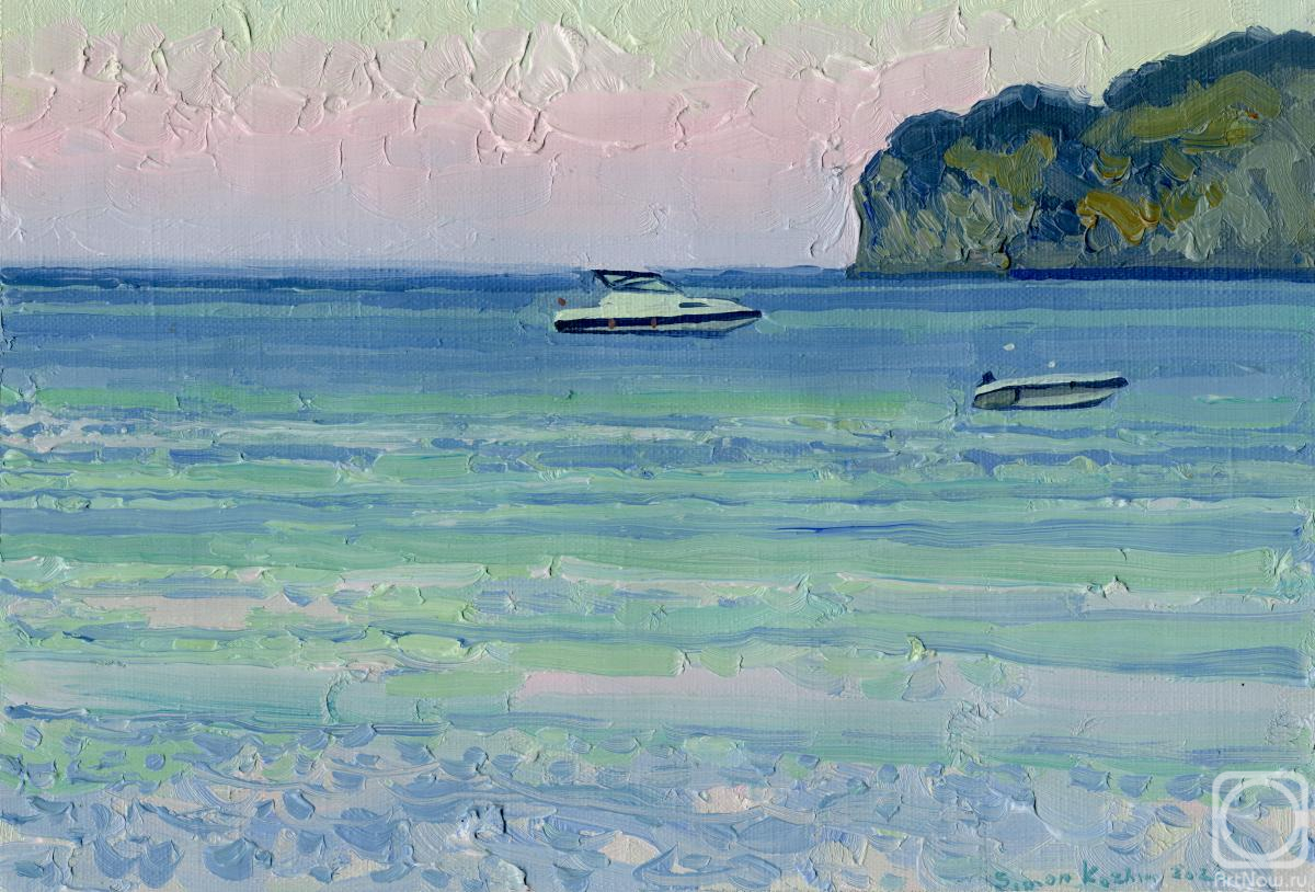 Kozhin Simon. Sunset. Boats on the sea