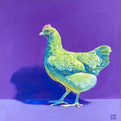 Green Chicken on Purple. Evseeva Svetlana