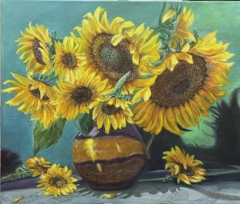 Sunflowers in a Vase on a Table. Savonina Nataliya