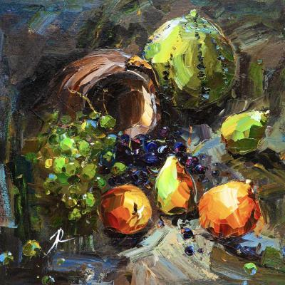 The generous sun of Andalusia. Still life with pears, apples and watermelon (Painting With Apples). Rodries Jose