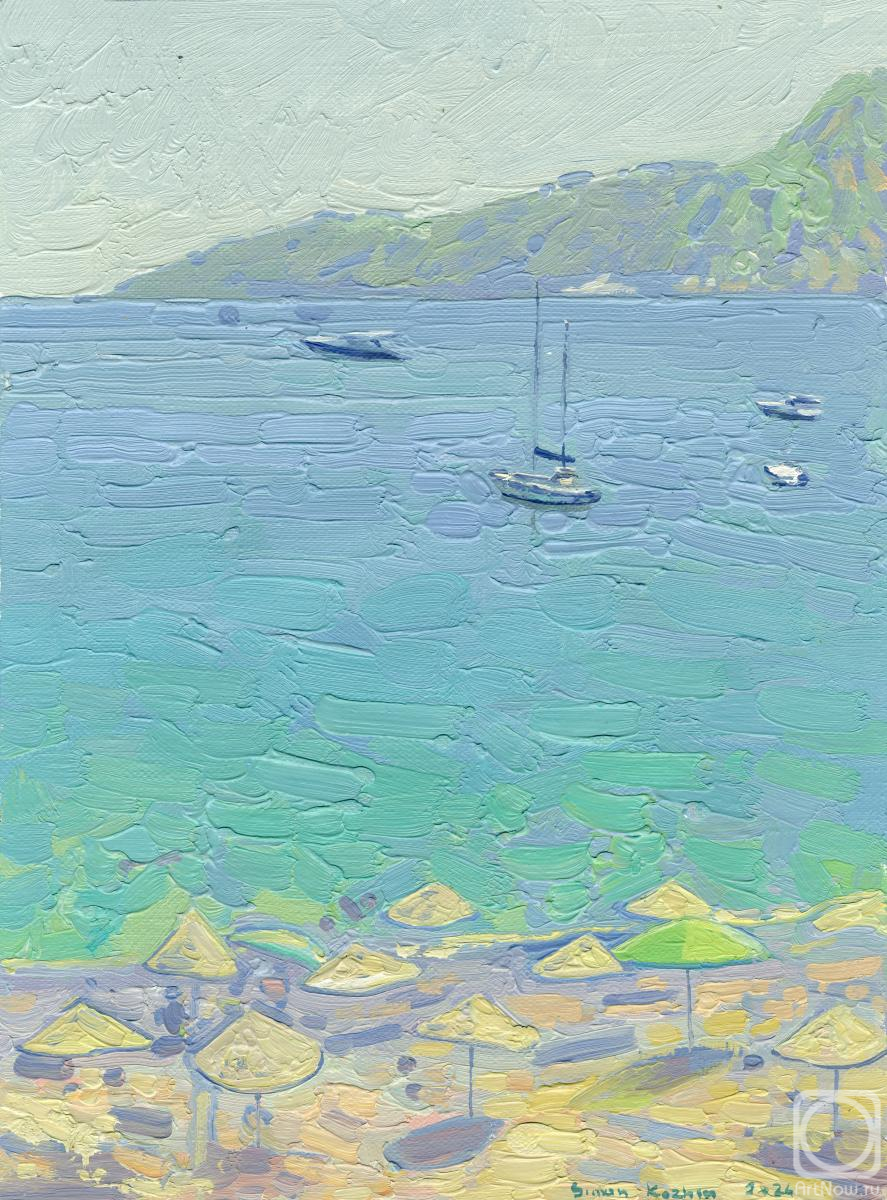 Kozhin Simon. Yachts and umbrellas on the beach