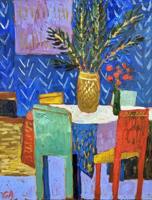 Naive Art Holiday Scene. Golub Anna