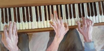 Playing the piano for four hands