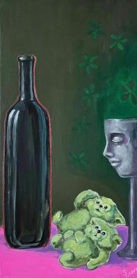 Pink Still Life with Green Teddy Bears. Act 2: "Oh, Who's That?" (thoughts). Titova Svetlana