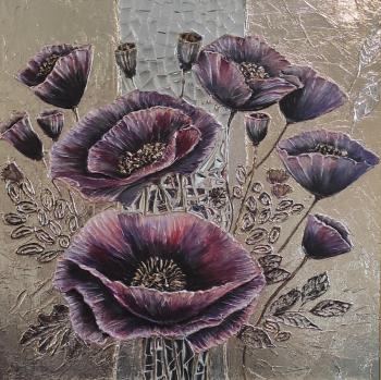 Purple poppies on a golden background. Bocharnikova Natalya