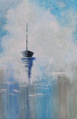 A boat in the fog. Virnaya Olga