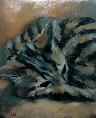 Tabby cat oil painting. Nikitina Yuliya
