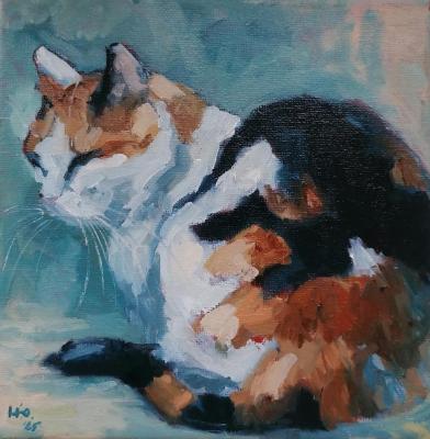 Calico cat oil painting. Nikitina Yuliya