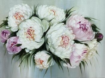 Картина маслом «Белые пионы»