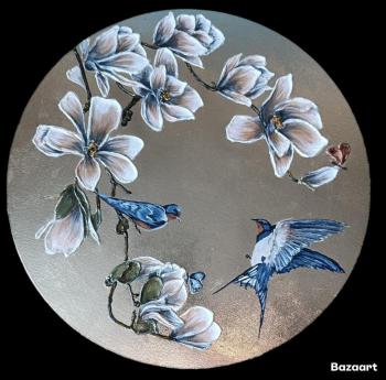 Swallows on magnolia flowers (Round Abstraction). Bocharnikova Natalya