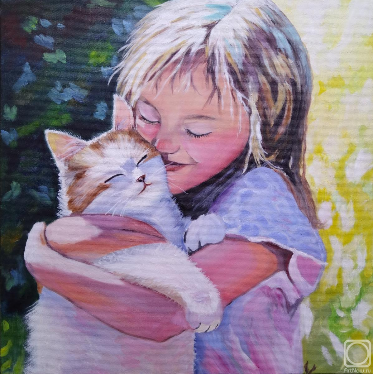Mironova Margarita. Oil painting Girl and Cat