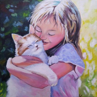 Oil painting Girl and Cat
