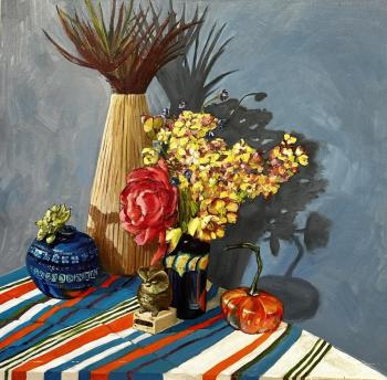 Still life with peony and pumpkin (Peony Wall Decor). Malyutina Yuliya