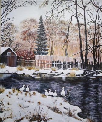 Oil painting Winter geese (Brown Colors). Mironova Margarita