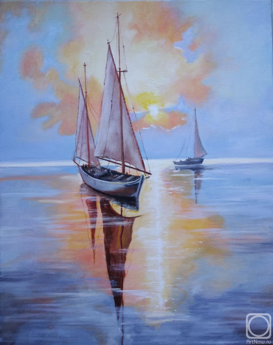 Mironova Margarita. Oil painting of the Sea and sailboats