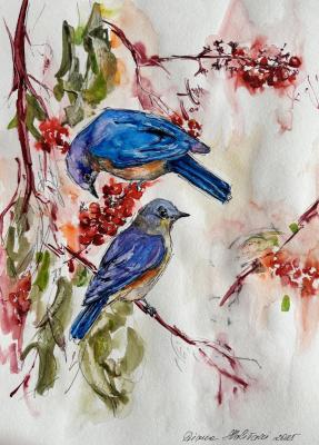 Petits oiseaux bleus (Aquarelle). Malivani Diana