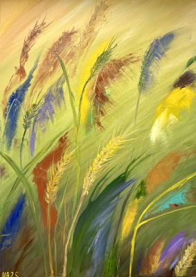 Impressionist Wheat Field Painting with Dynamic Strokes and Vibrant Colors