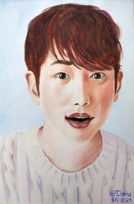 Asian Male Portrait - Realistic Watercolor Original - Meaningful Gift for Him (Asian Painting). Povolokina Elena