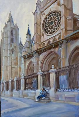 Spain, Leon, lovers at the cathedral