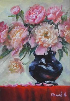 Peonies with dark pitcher (Dark Red). Panov Aleksandr